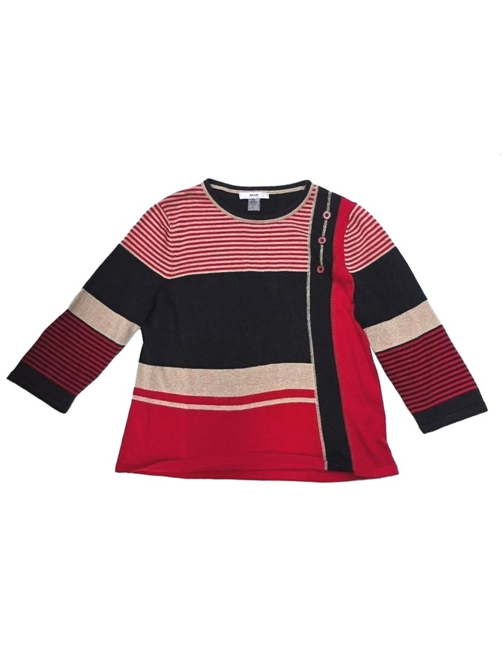 Alia Preppy Red, Black And Cream Striped Sweater,women's LG P, Cotton Blend.
